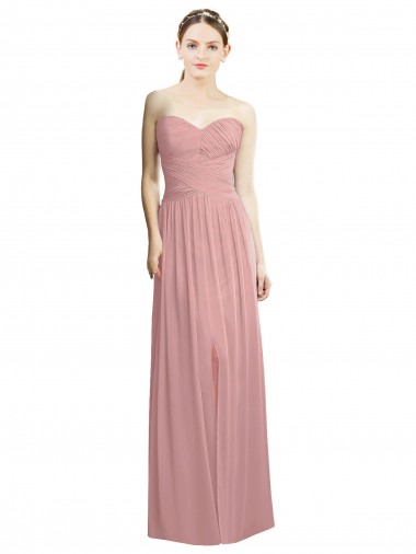 Affordable Crossover Draped Sweetheart Chiffon Bridesmaid Dress with Front Slit