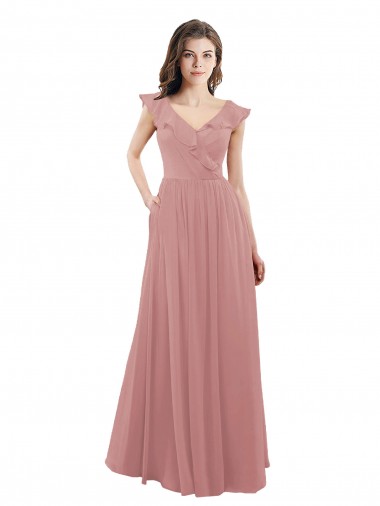 Affordable Chiffon A-Line Bridesmaid Dress with V-Neck Wrap Bodice