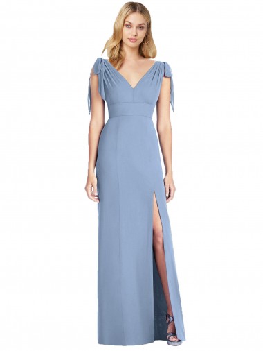 Affordable Bow-Shoulder Sleeveless Deep V-Back Mermaid Bridesmaid Dress