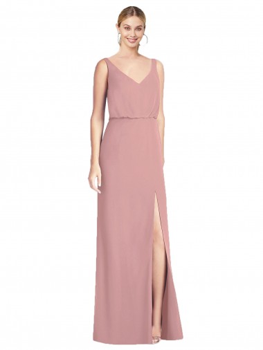Affordable Blouson Bodice Chiffon Bridesmaid Dress with Front Slit