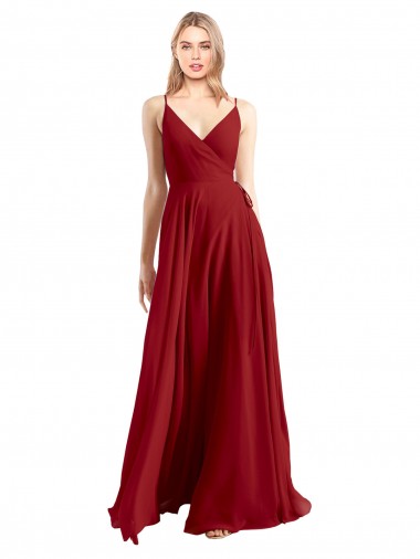Affordable A-Line Spaghetti Straps V-Neckline Chiffon Bridesmaid Dress Open Back