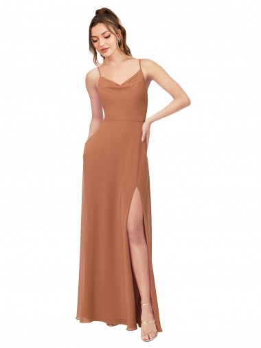Affordable Cowl Neck Chiffon Bridesmaid Dress with Front Slit