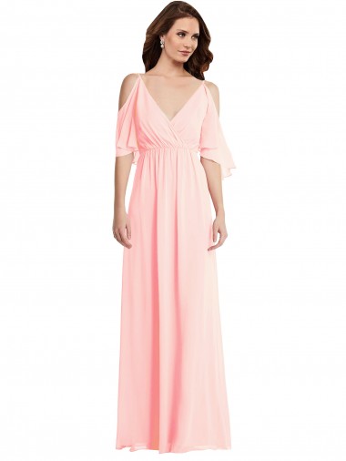 Affordable Cold Shoulder Draped Wrap Maxi Bridesmaid Dress