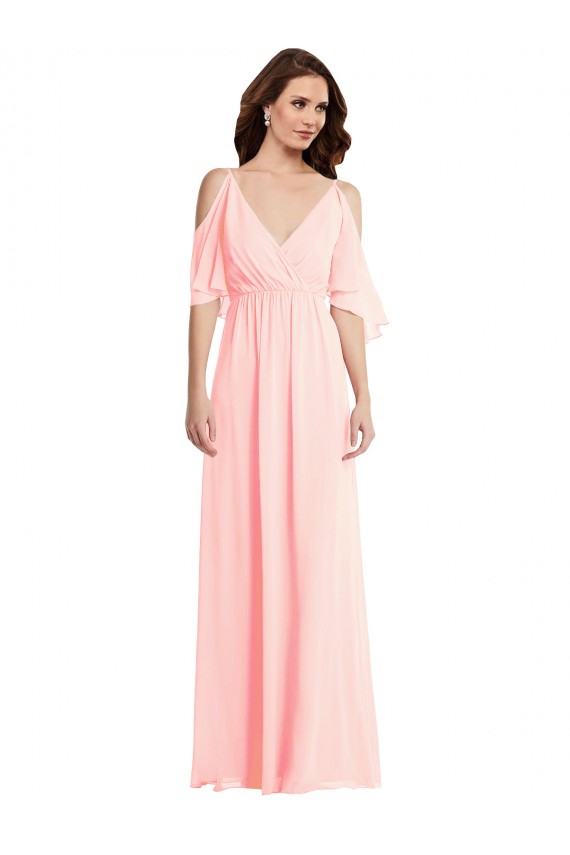 Cold Shoulder Draped Wrap Maxi Bridesmaid Dress