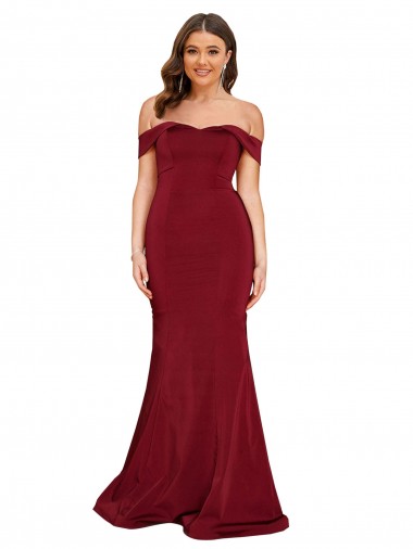 Affordable Off Shoulder Sleeves Sweetheart Neckline Long Spandex Bridesmaid Dress
