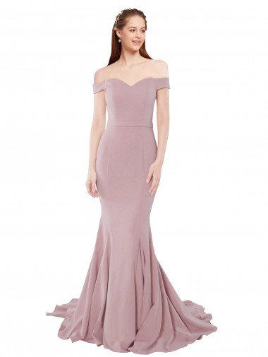 Affordable Off the Shoulder Mermaid Long Sweep Train Bridesmaid Dress