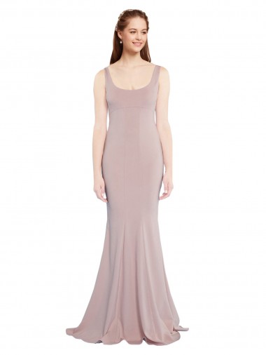 Affordable Sleeveless Scoop Neck Fully Lined Crepe Bridesmaid Dress