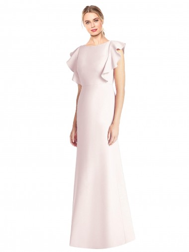 Affordable Ruffle Cap Sleeves Open Back Trumpet Bridesmaid Dress