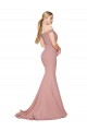 Off the Shoulder Sweetheart Long Sweep Train Crepe Bridesmaid Dress