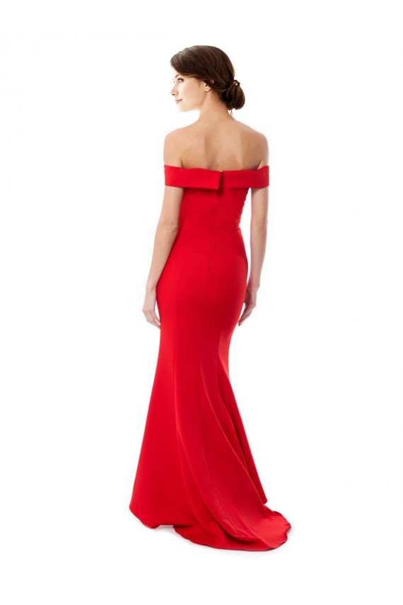 Off the Shoulder Sweetheart Maxi Crepe Bridesmaid Dress With Thigh Split and Train