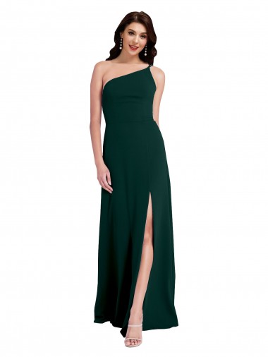 Affordable A-Line Slim One Shoulder Crepe Bridesmaid Dress with Asymmetrical Straps and Side Slit