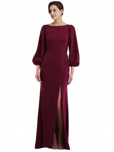 Affordable Bishop Sleeve Open Back Trumpet Bridesmaid Dress with Scarf Tie