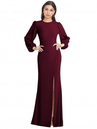 Affordable Puff Sleeves Long Maxi Briddesmaid Dress with Cutout Tie Back